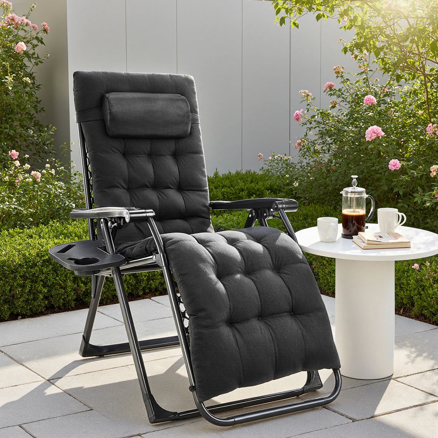 JHK Zero Gravity Lounge Chairs Set of 2 With Cup Holder Trays