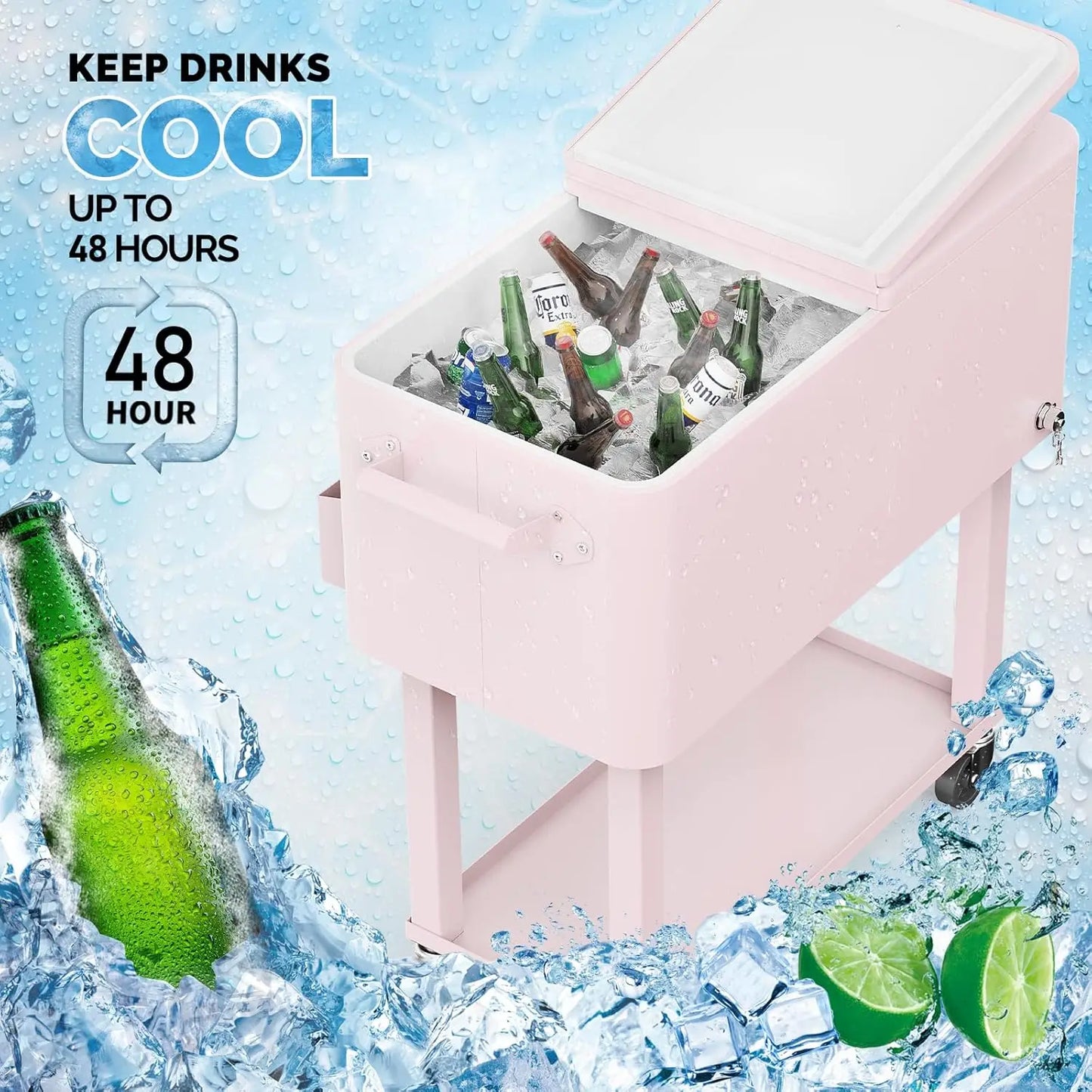 XMSJBuckets Rolling Ice Chest Beverage Cooler Wheeled Cart Shelf