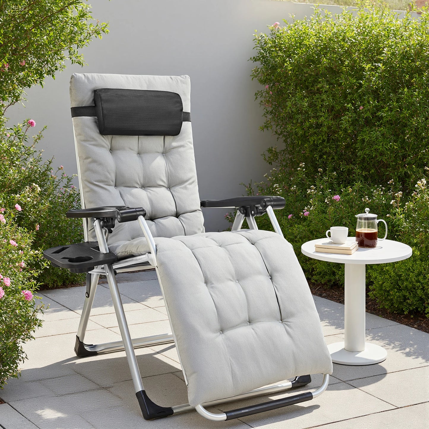 JHK Zero Gravity Lounge Chairs Set of 2 With Cup Holder Trays