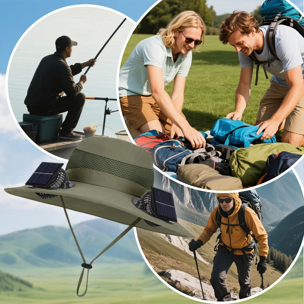 Brim Wide Brim Solar Fan Hat With USB Charging Fans