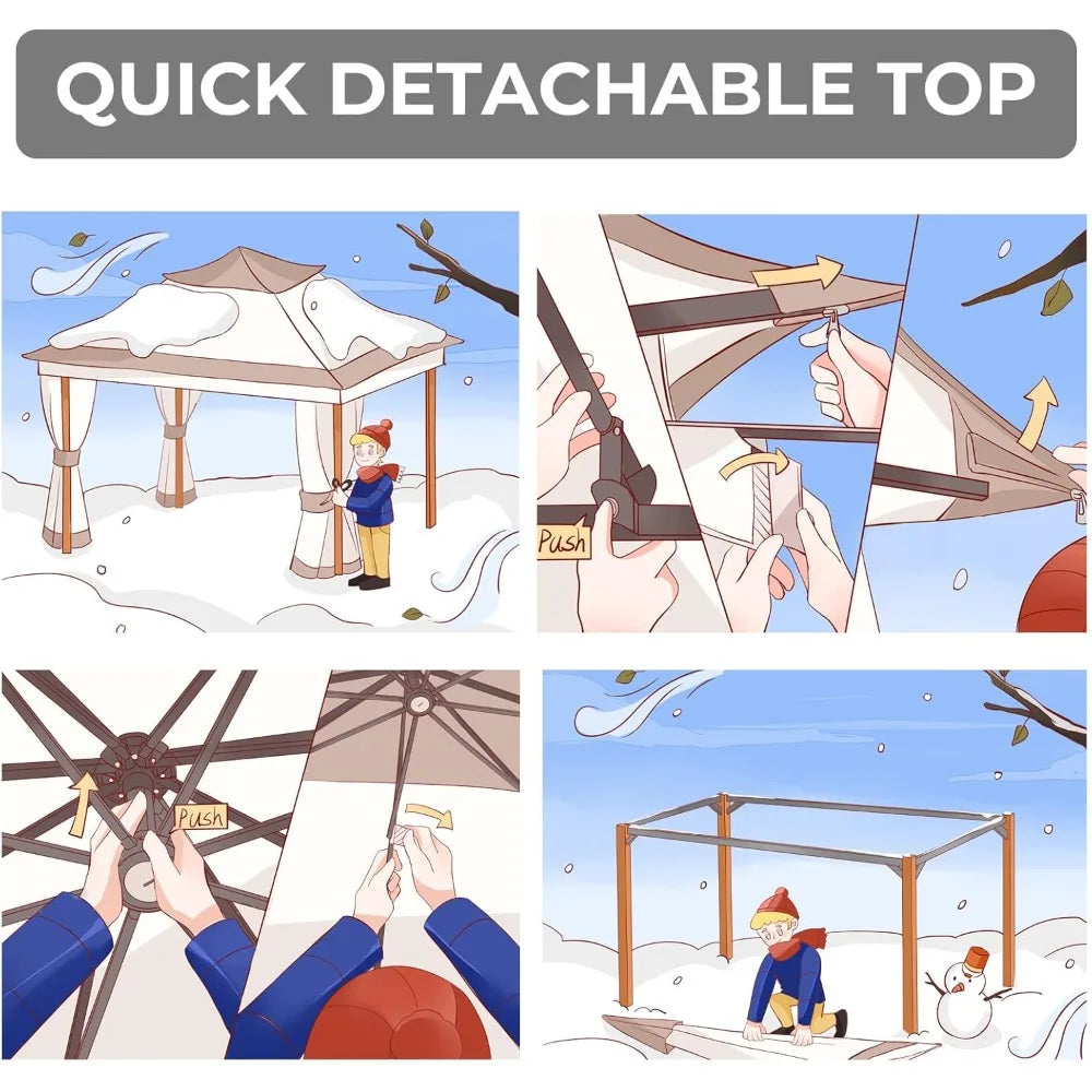 NONECN Detachable Vent Soft Top Gazebo With Mosquito Netting Curtains
