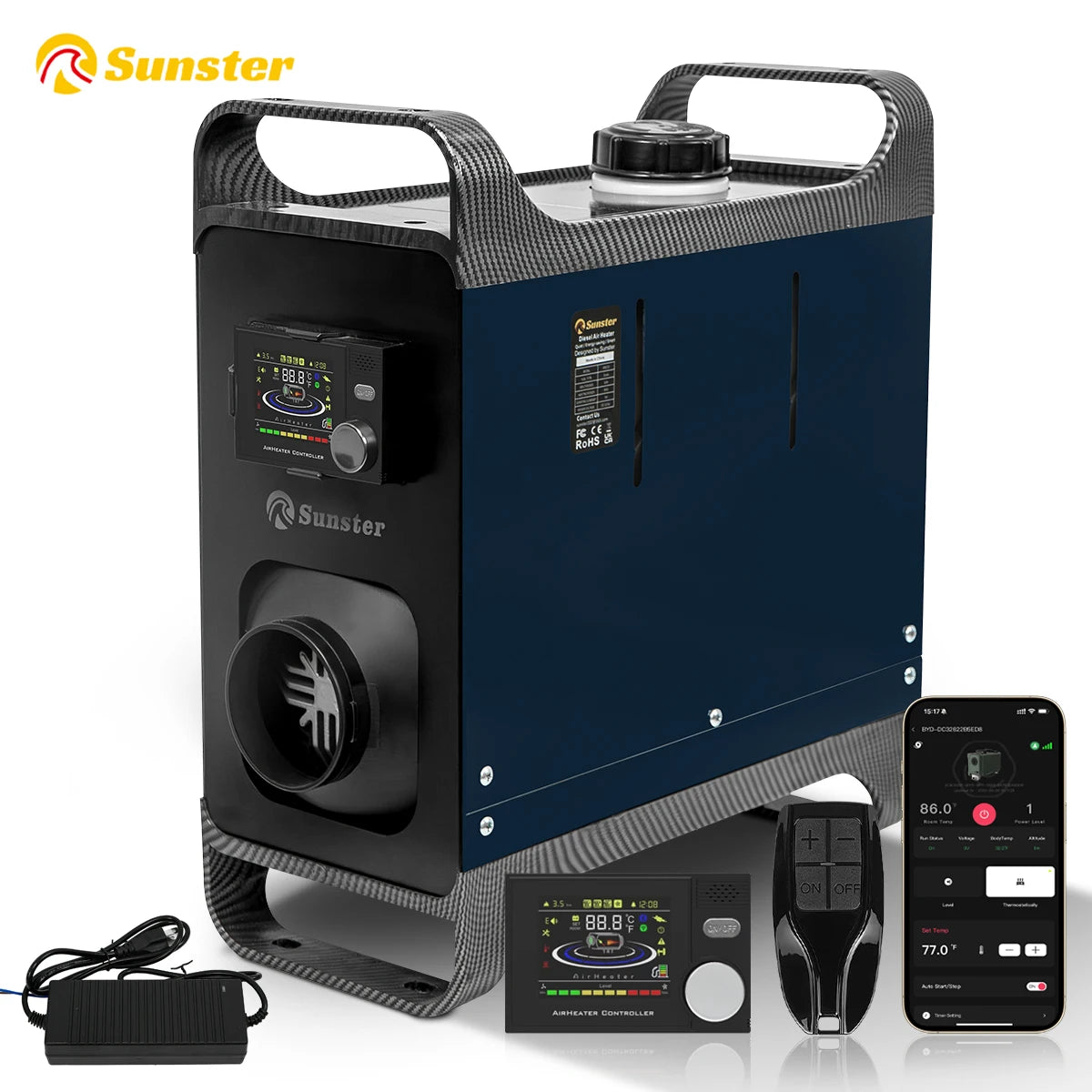 Sunster 8KW Diesel Air Heater with APP Remote and LCD Monitor for Vehicles and Home