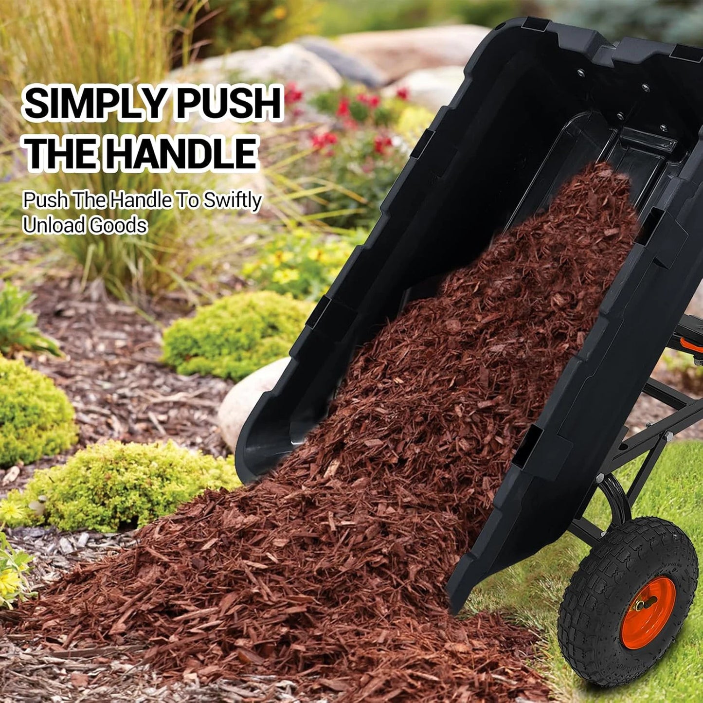 TWISTER.CK 900 Pound Poly Garden Dump Cart Heavy Duty Wagon