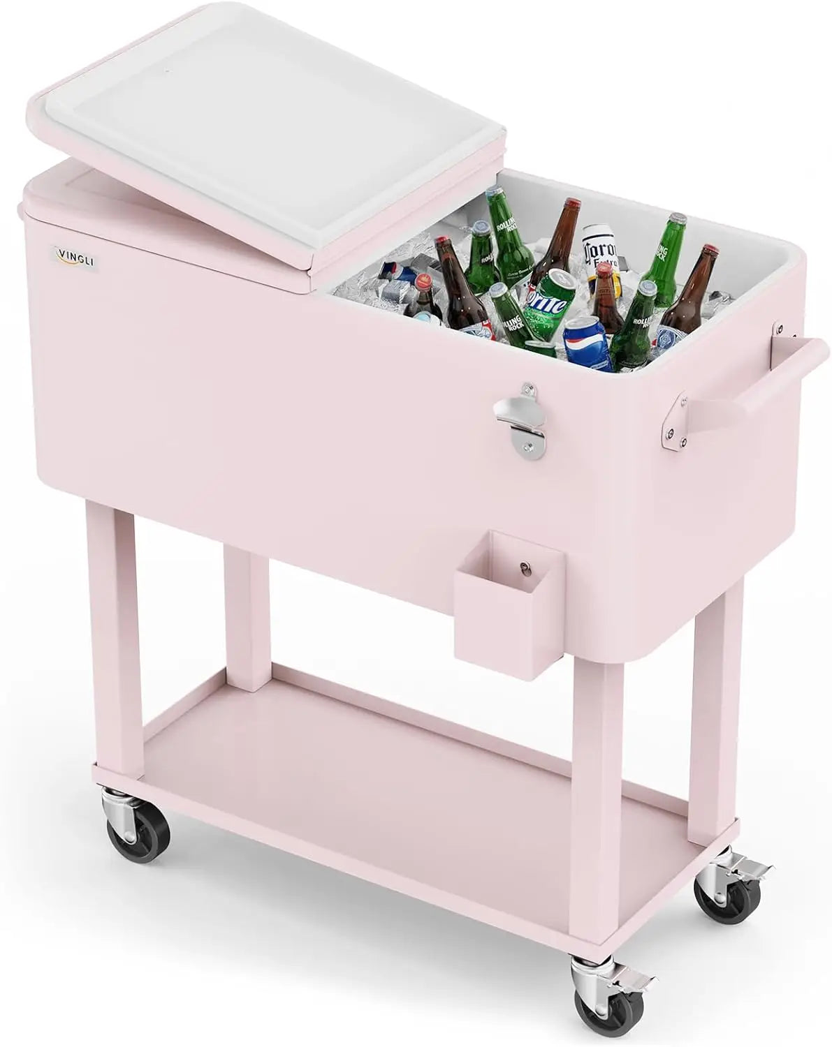XMSJBuckets Rolling Ice Chest Beverage Cooler Wheeled Cart Shelf