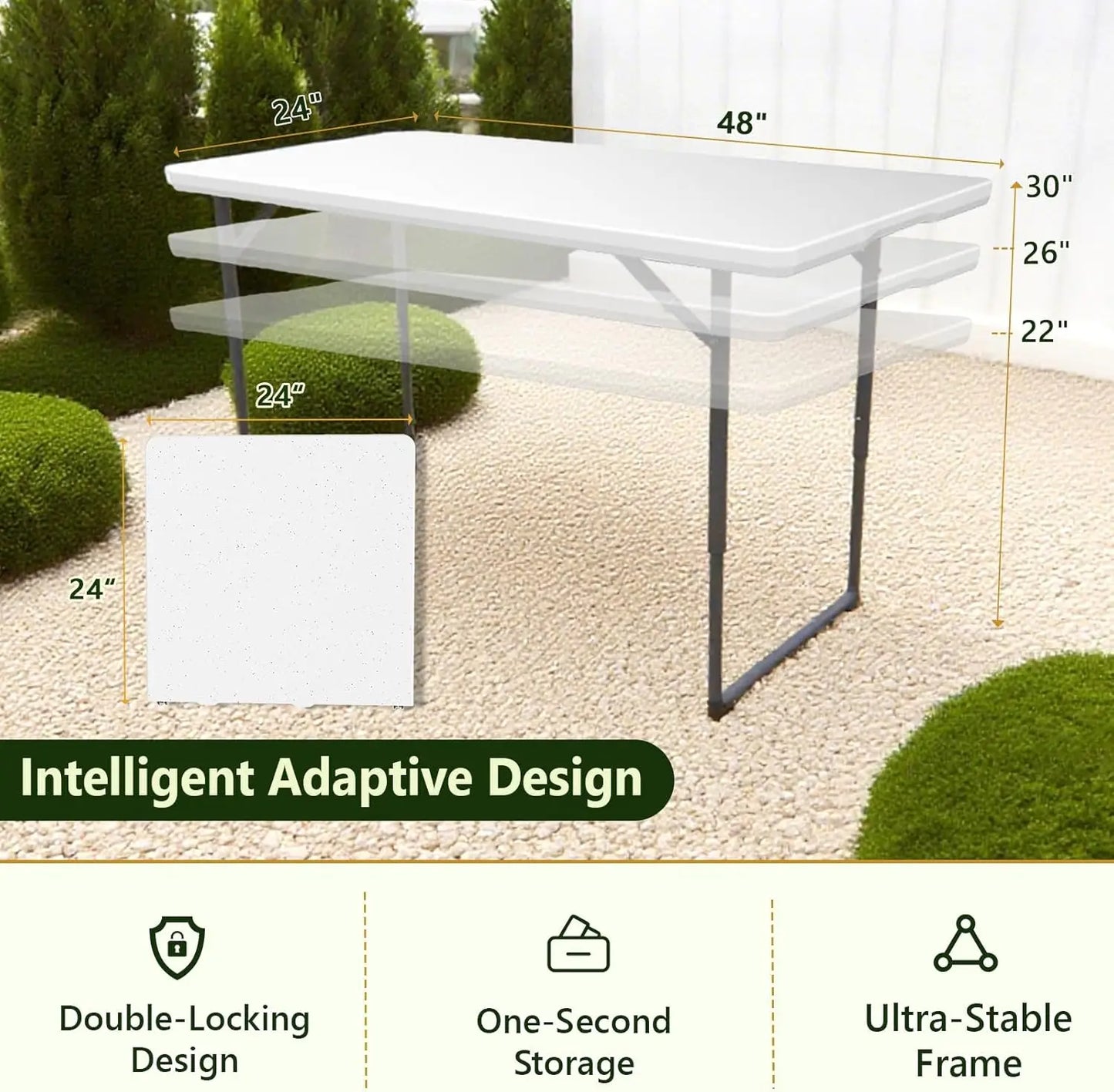 Heavy Duty Folding Table With Adjustable Height For Indoor Outdoor Use