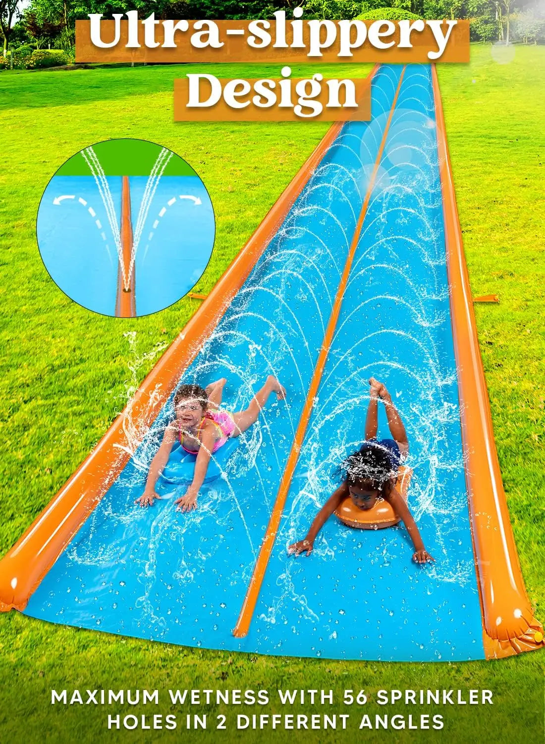 Hign-concerned Double Lane Water Slide With Sprinkler