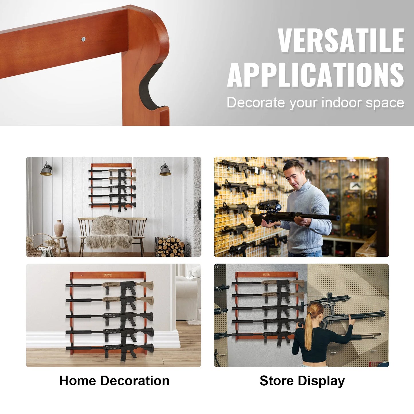 VEVOR Wall Mounted Wood Gun Rack For 5 Guns Padding