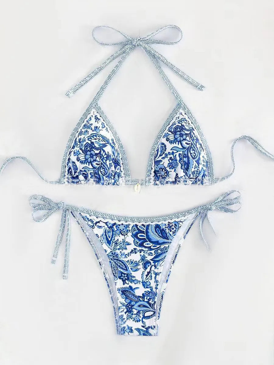 Yozihis Halter String Triangle Two Piece Bikini Swimwear