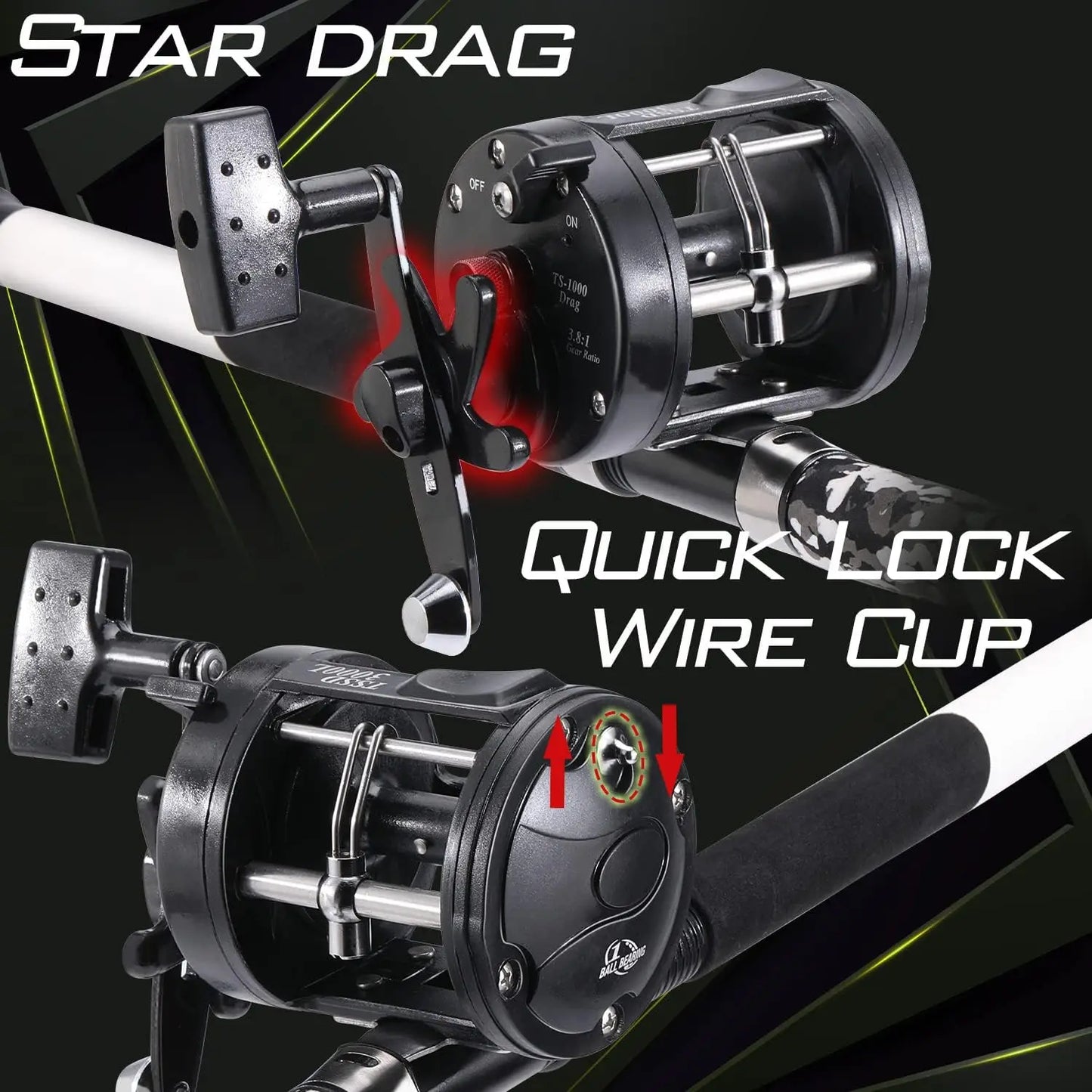 Medium Heavy Catfish Fishing Rod Combo Fiberglass Rod and Reel