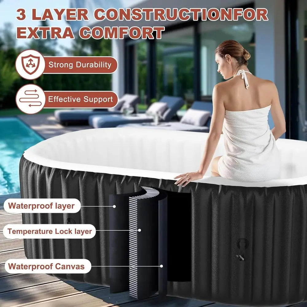 Inflatable Oval Hot Tub With 100 Bubble Jets And Heater