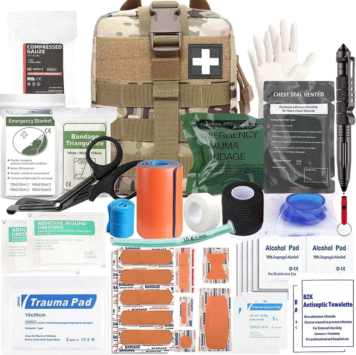 Trauma Kit Upgrade 74 Piece First Aid With Molle Pouch