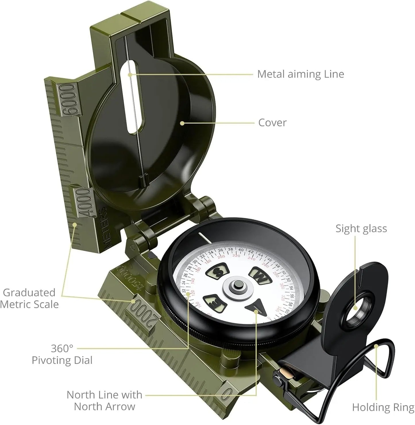 Carrying Military Compass With Clinometer Waterproof Lensatic