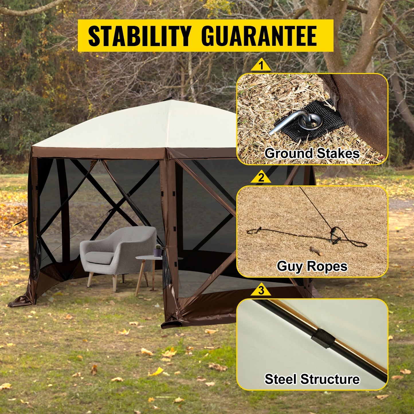 SucceBuy Pop Up Camping Gazebo Canopy Shelter Six Sided Sun Shade Tent Outdoor Use