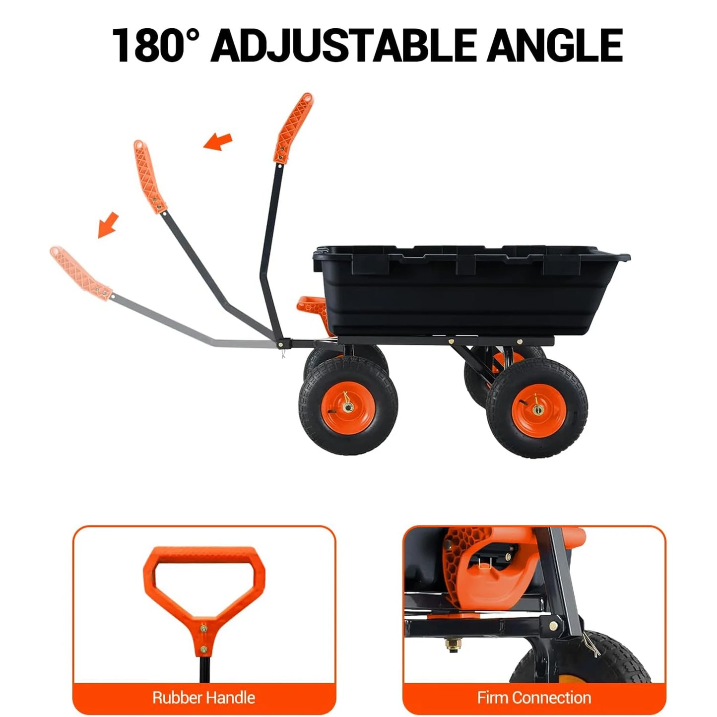 TWISTER.CK 900 Pound Poly Garden Dump Cart Heavy Duty Wagon