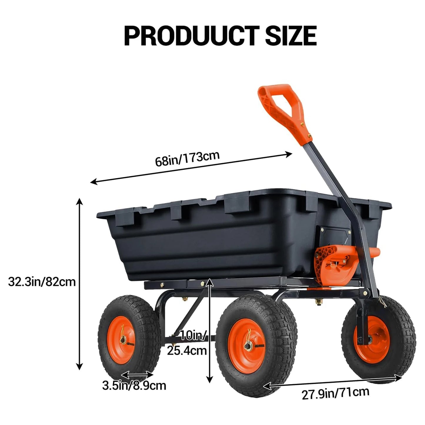 TWISTER.CK 900 Pound Poly Garden Dump Cart Heavy Duty Wagon