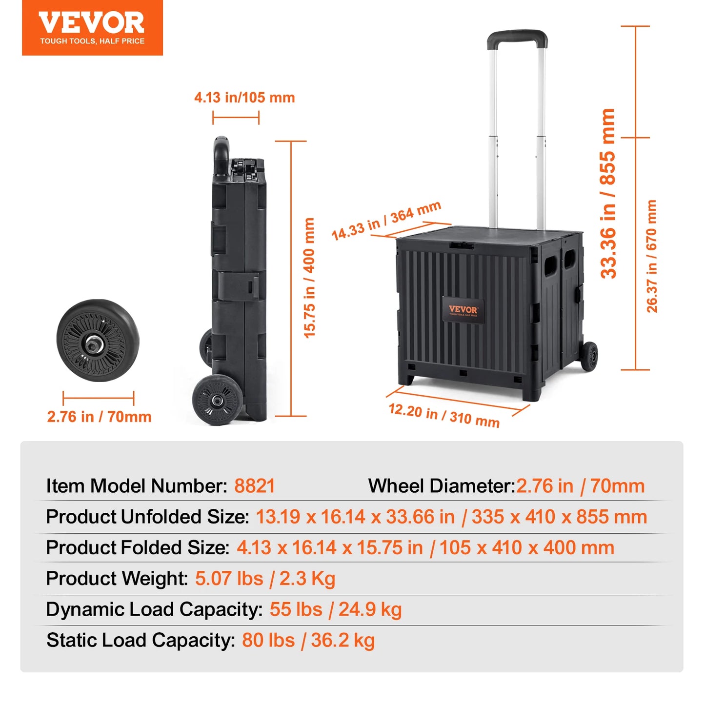 NONEDynamic Foldable Utility Shopping Cart With Telescope Handle