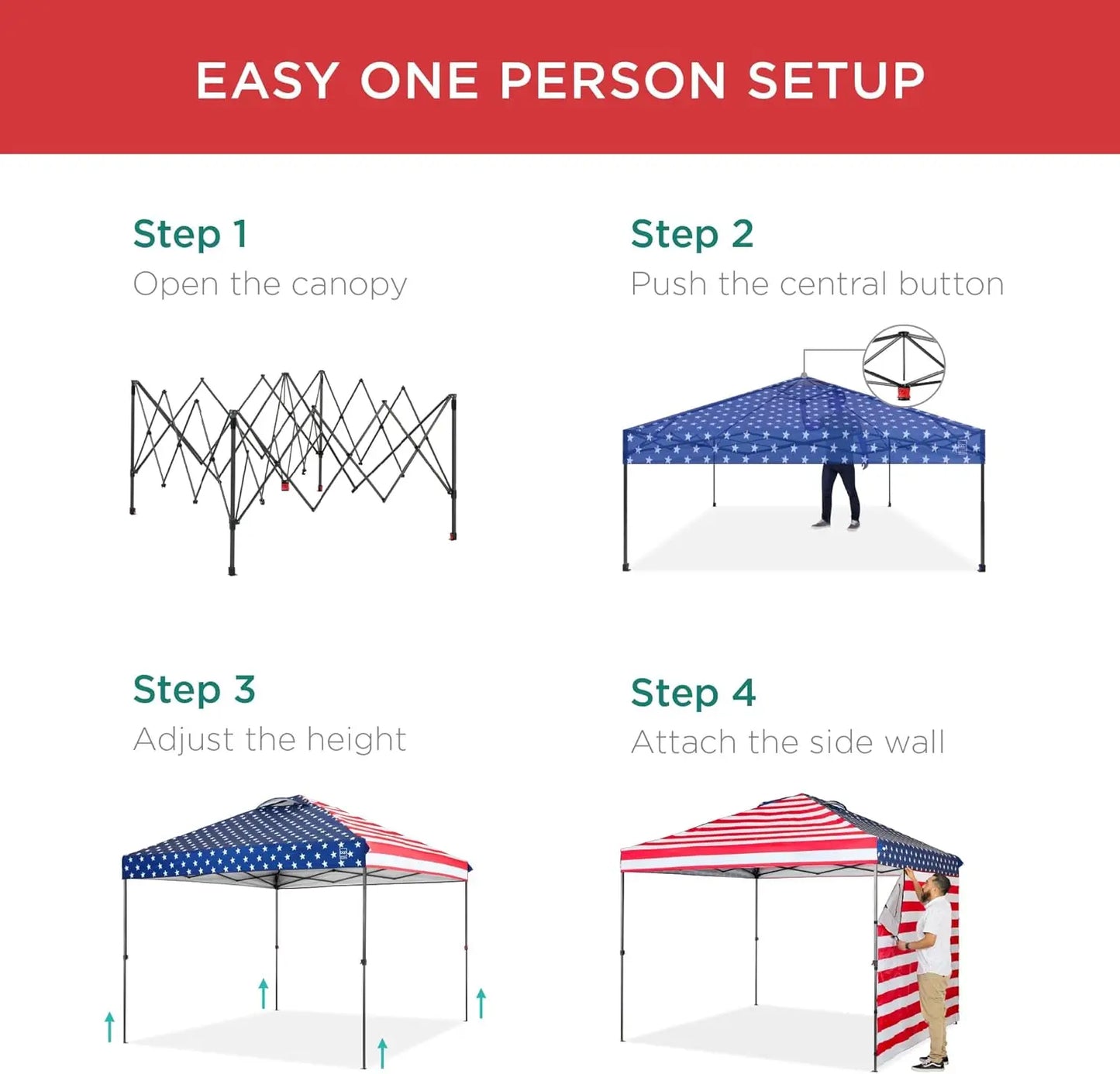 Feature Easy Pop Up Canopy With Side Wall American Flag