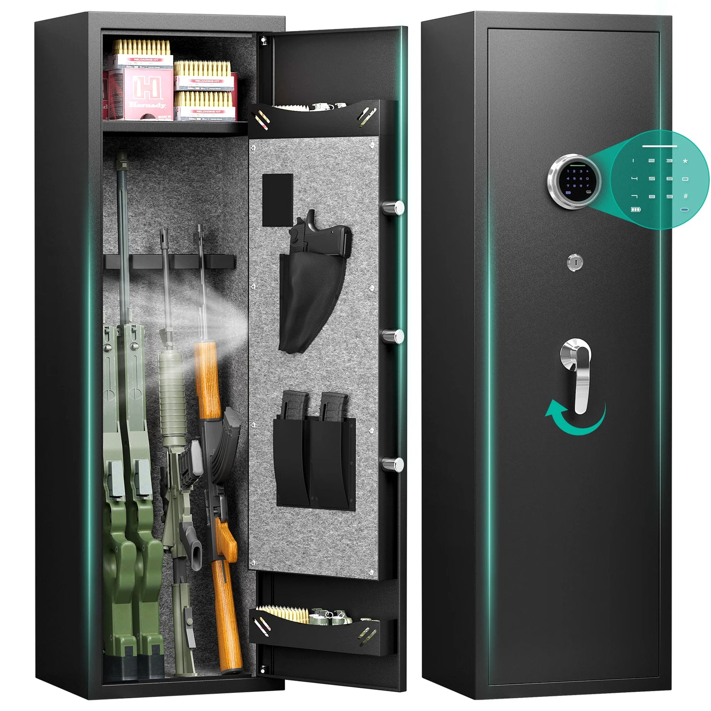Kavey Gun Safe With Backlit Keypad And Adjustable Gun Rack