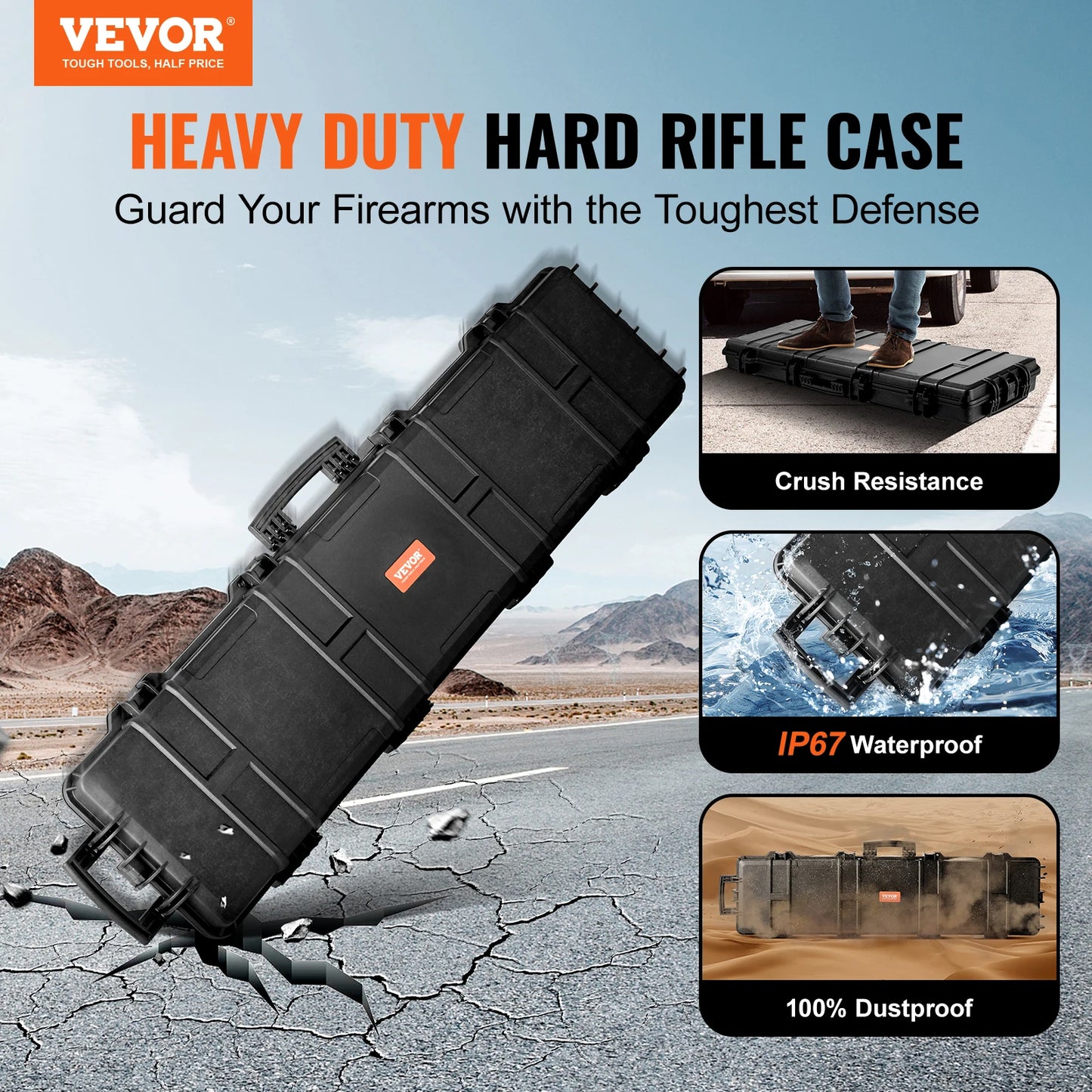 SucceBuy Rifle Hard Case Waterproof Shockproof Portable