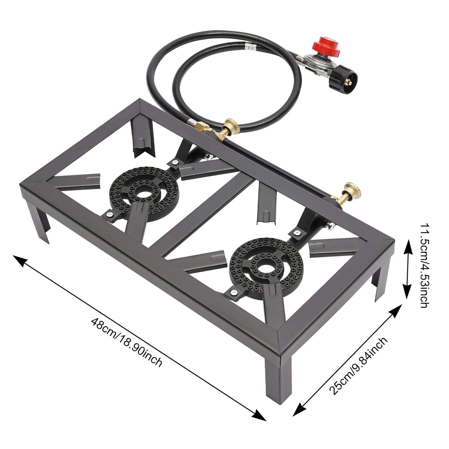 Portable Double Burner Outdoor Gas Stove With Adjustable 0-10 PSI Regulator Hose