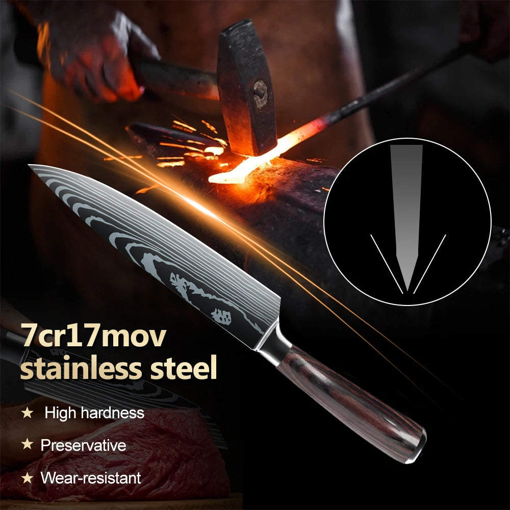 MDHAND Damascus Pattern Knife Set 8 To 10 Piece Steel