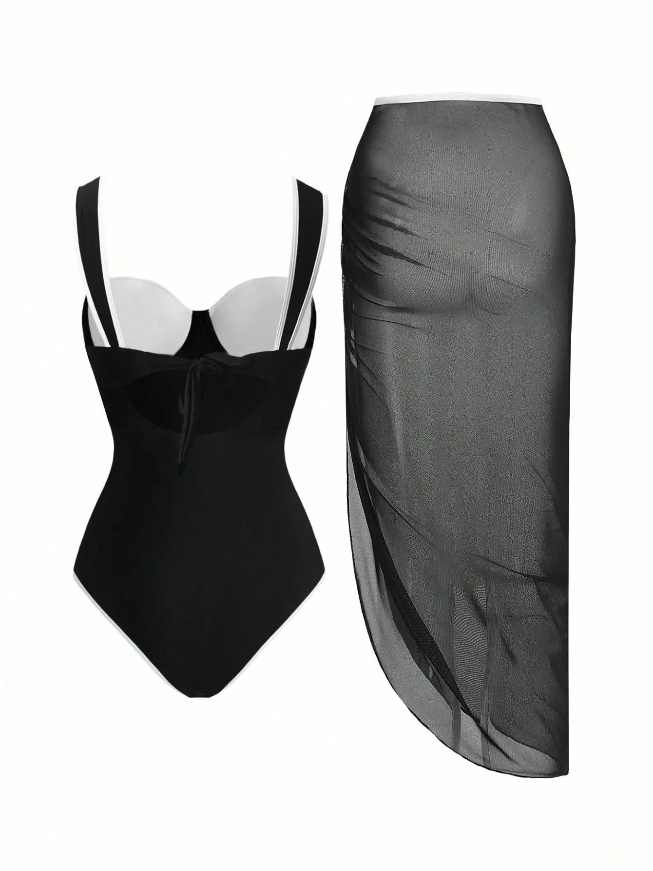 Womens One Piece Swimsuit With Mesh Cover Up Skirt Set