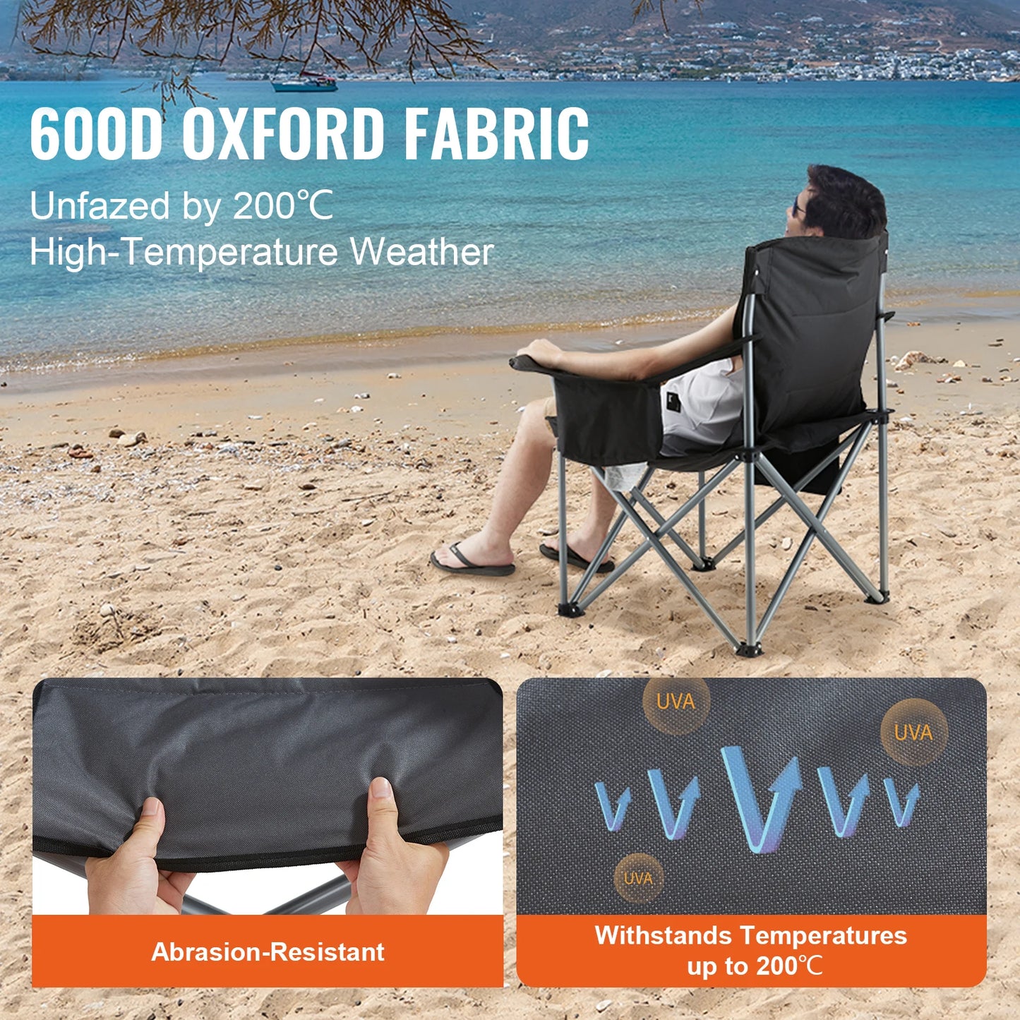 VEVOR Camping Folding Chair With Side Pockets And Padded Lumbar