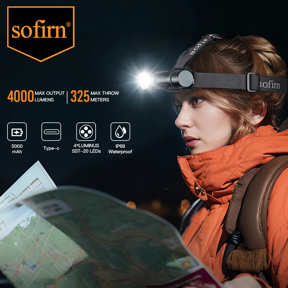 Sofirn HS41 Headlamp 4000LM USB C Rechargeable SST20