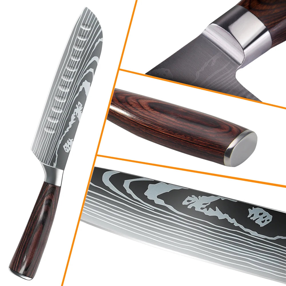 MDHAND Damascus Pattern Knife Set 8 To 10 Piece Steel