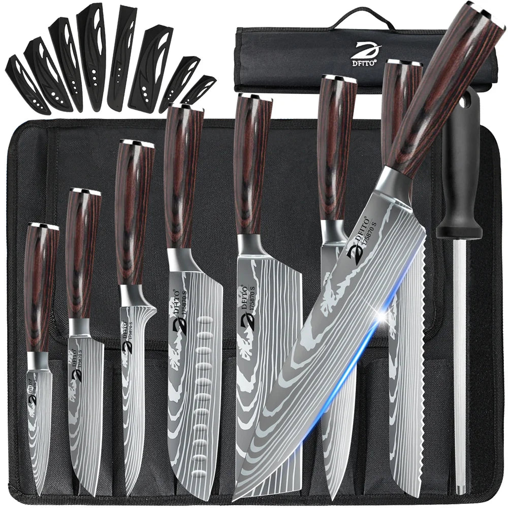 Ruiguan Damascus Kitchen Knife Set Stainless Nylon Bag