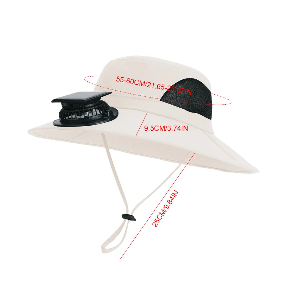 Brim Wide Brim Solar Fan Hat With USB Charging Fans