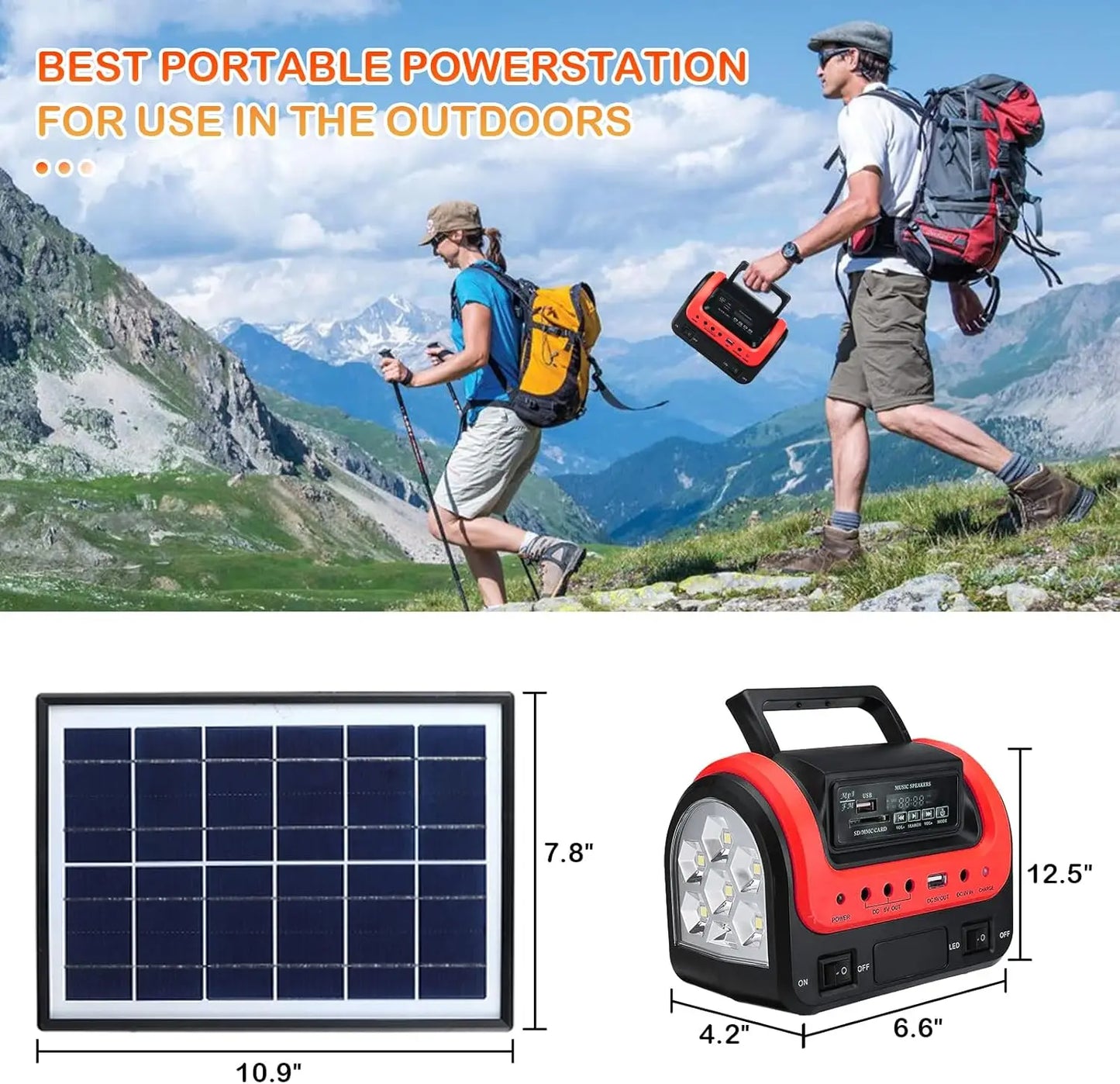 Portable Solar Power Station LiFePO4 Battery 12500mAh USB DC Outlets