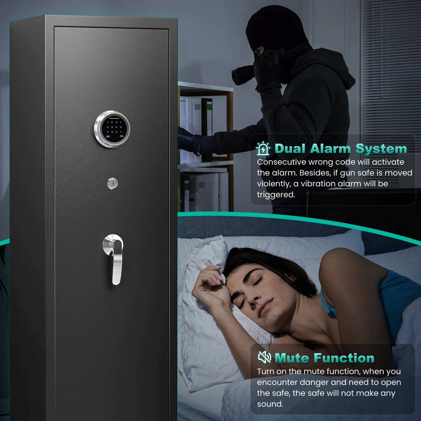 Kavey Gun Safe With Backlit Keypad And Adjustable Gun Rack