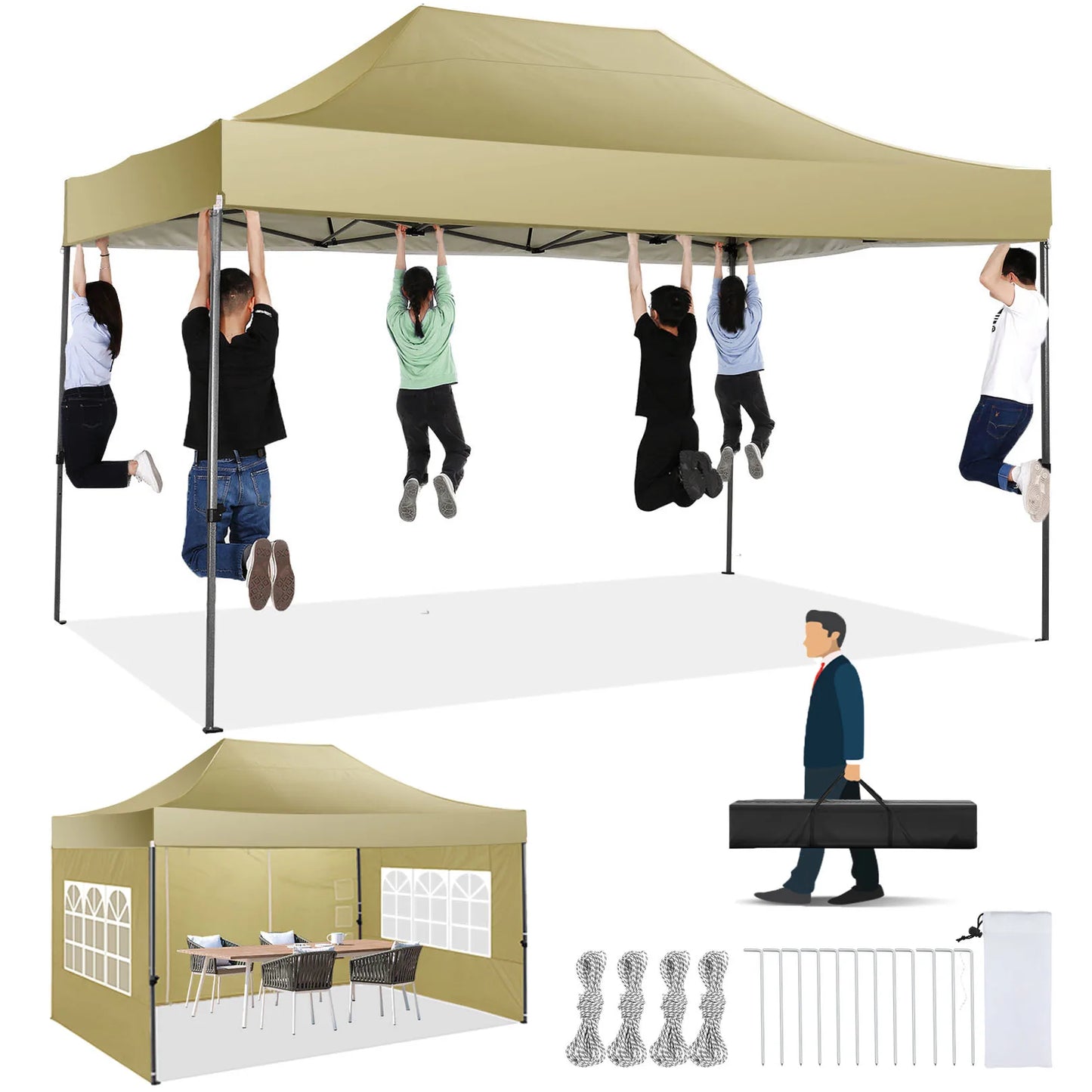 COBIZI Heavy Duty Pop Up Canopy Tent With Four Sidewalls For All Season Outdoor Weddings Gazebo