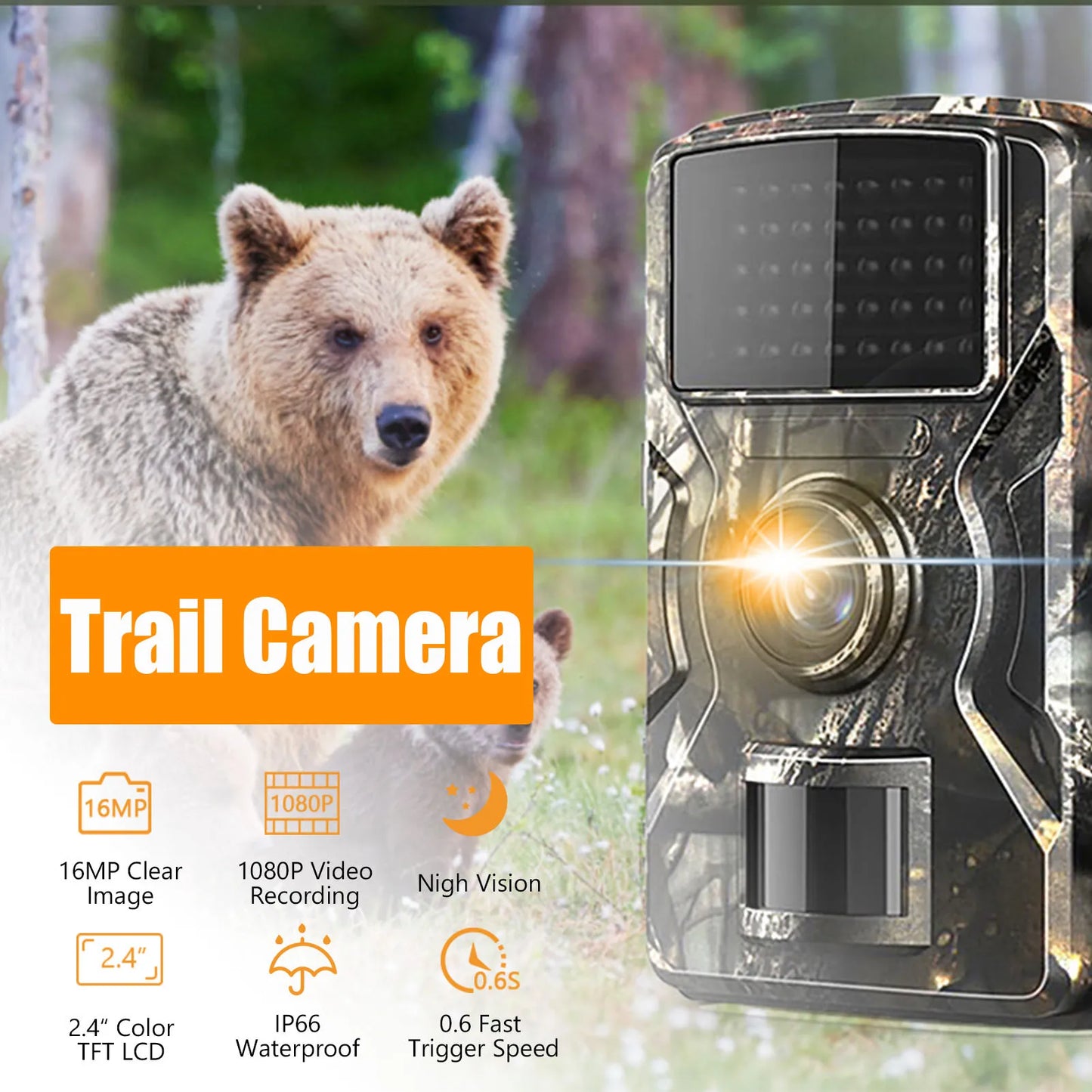 Hign-Concerned Wildlife Camera 1080P 16MP Night Vision