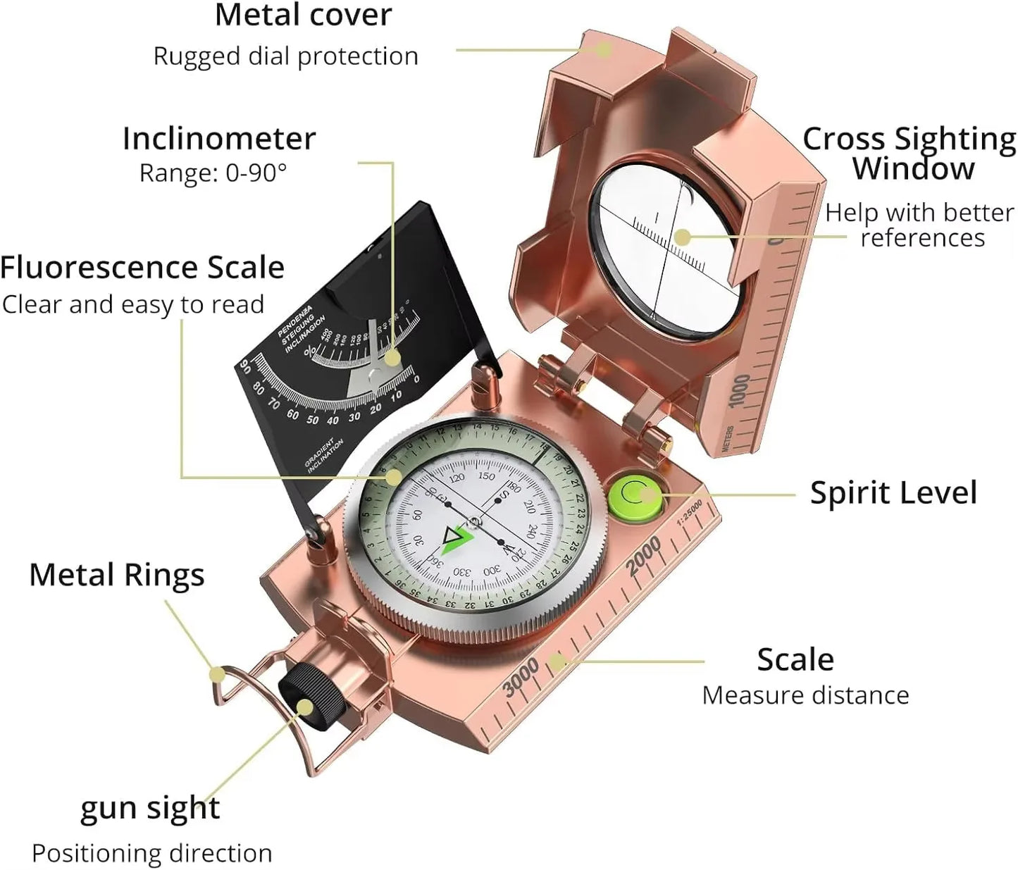 Carrying Lensatic IP65 Waterproof Compass Clinometer