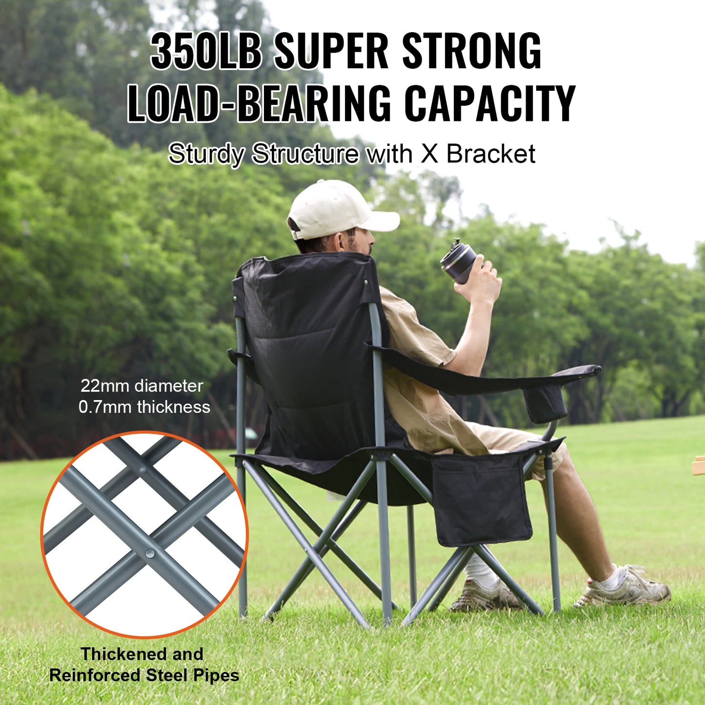 VEVOR Camping Folding Chair With Side Pockets And Padded Lumbar