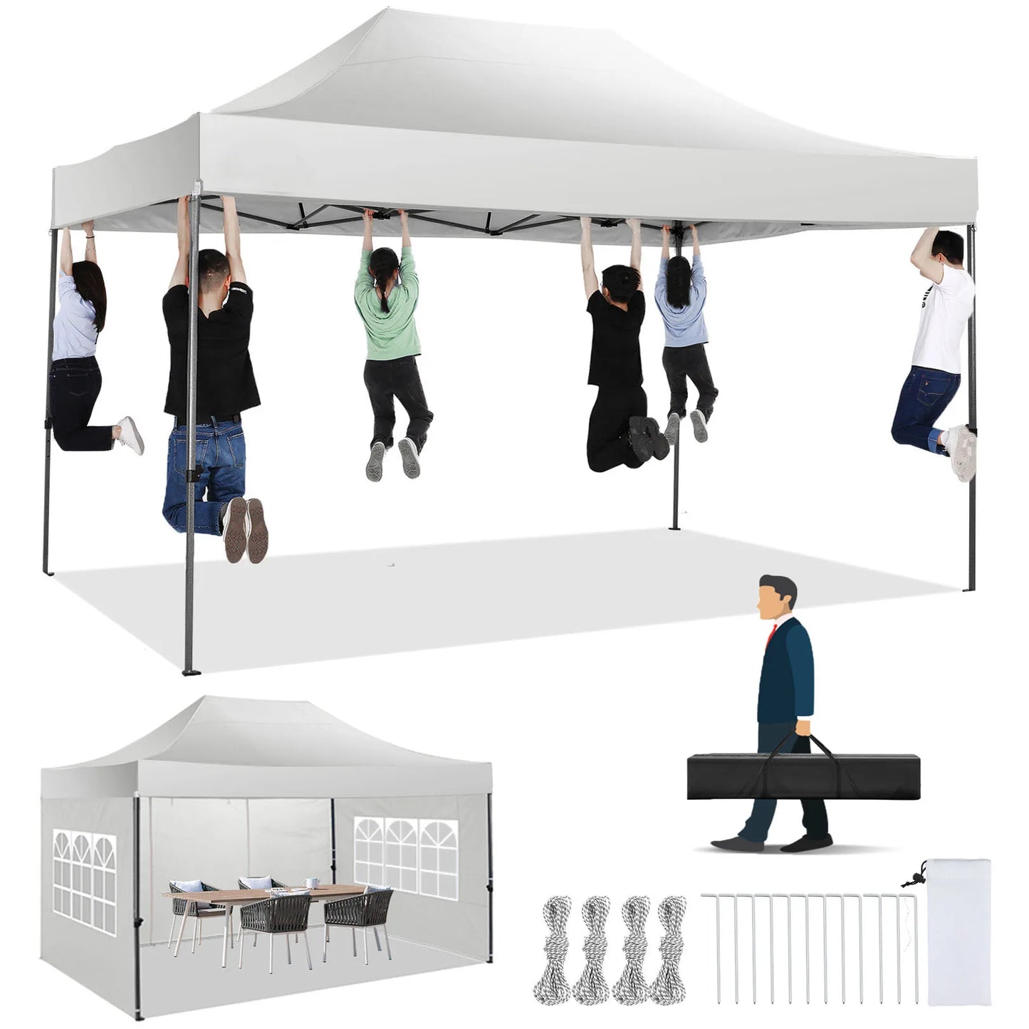 COBIZI Heavy Duty Pop Up Canopy Tent With Four Sidewalls For All Season Outdoor Weddings Gazebo
