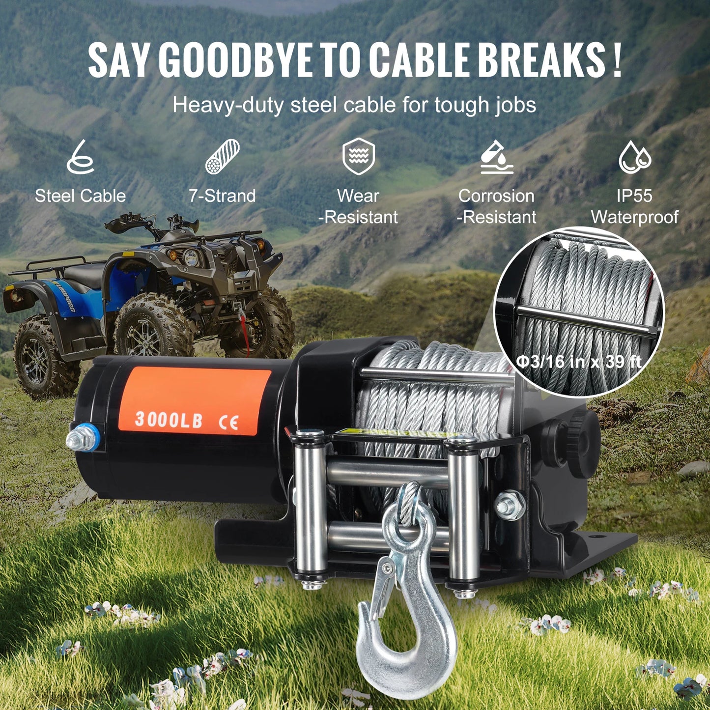SucceBuy 3000lbs ATV UTV Electric Winch 12V DC With 39Ft Cable