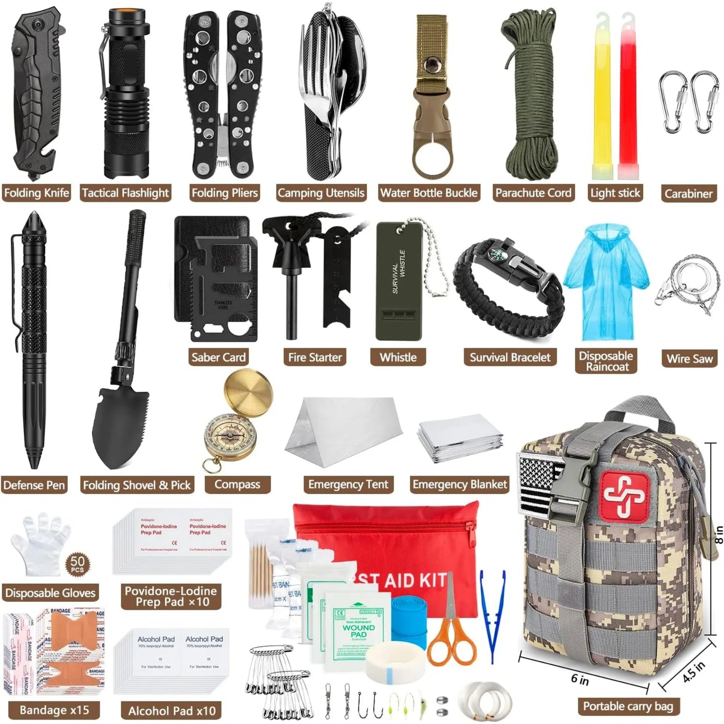 Hign-Concerned 238Pcs Emergency Survival Kit Tactical Molle