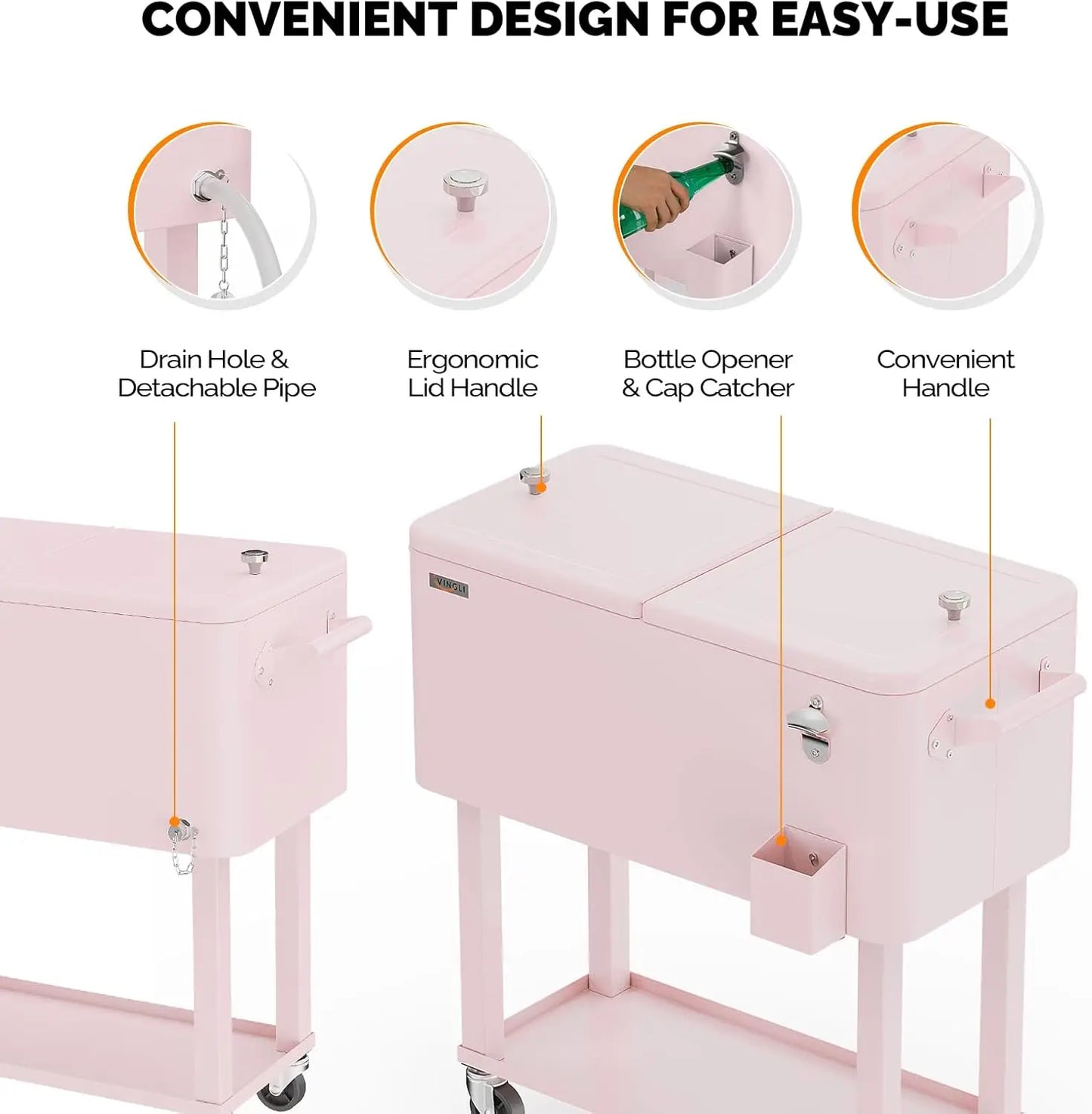 XMSJBuckets Rolling Ice Chest Beverage Cooler Wheeled Cart Shelf