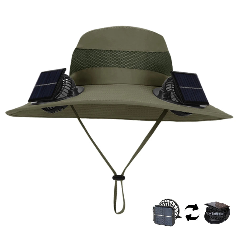 Brim Wide Brim Solar Fan Hat With USB Charging Fans