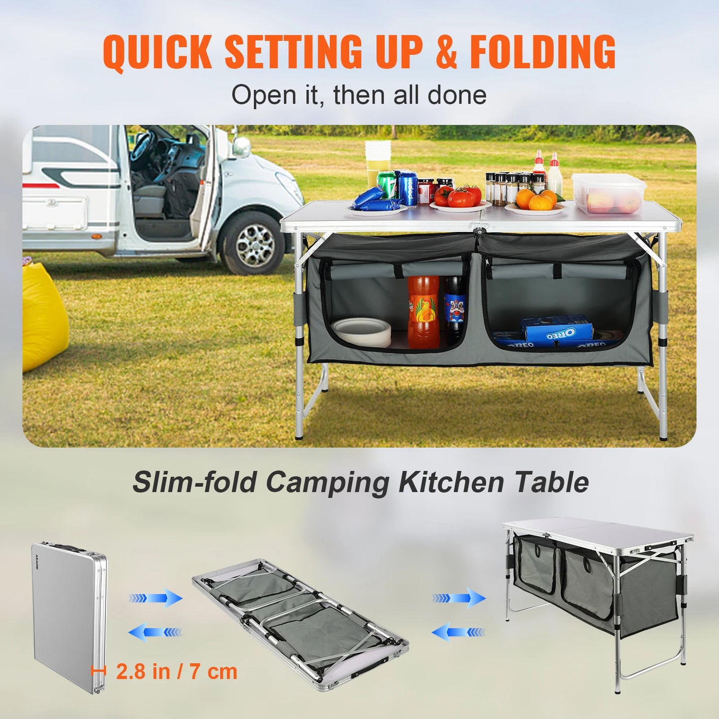 VEVOR Quick-Set Folding Camping Kitchen Table for Outdoor Picnics and BBQ