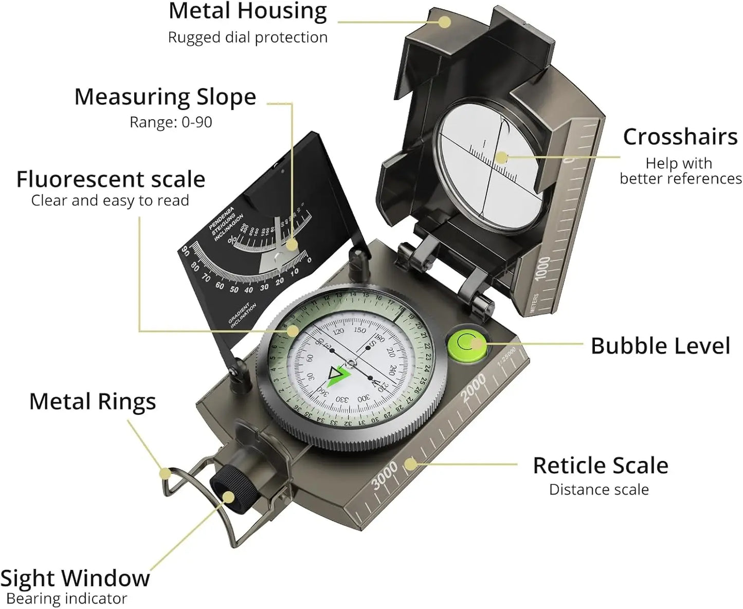 A Clinometer Compass Survival IP65 Waterproof Navigation