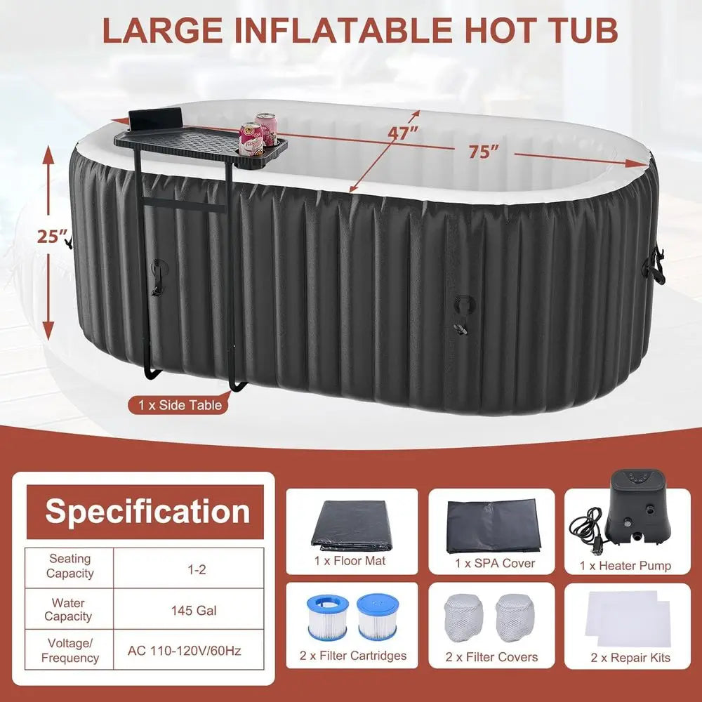 Inflatable Oval Hot Tub With 100 Bubble Jets And Heater