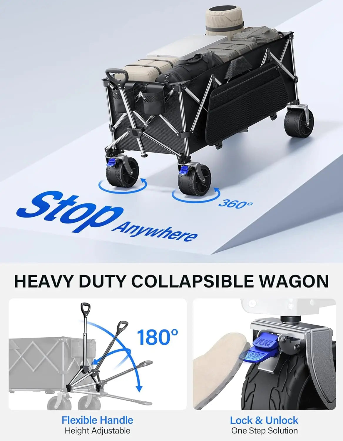 Heavy Duty Collapsible Wagon Cart 440 Lb Load Foldable Beach Garden