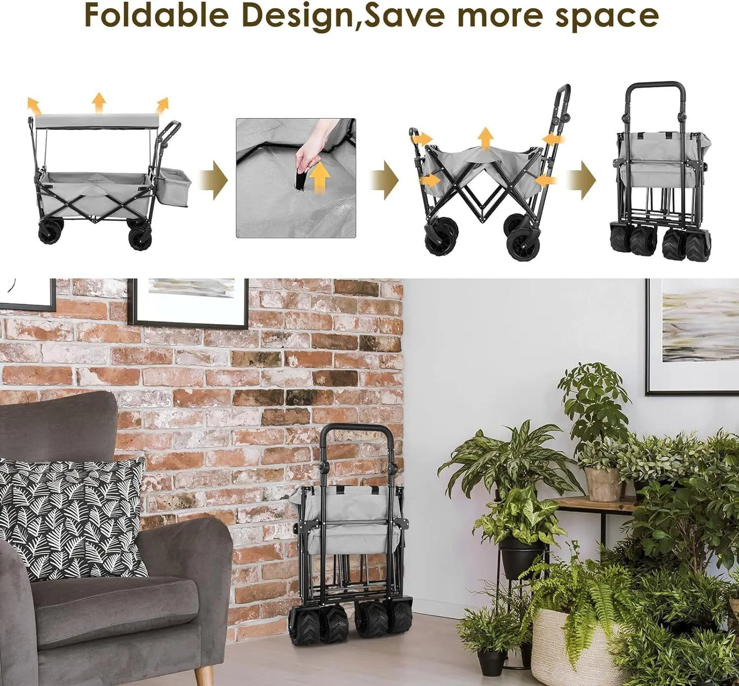 262L Collapsible Garden Cart With Removable Canopy Off Road Wheels