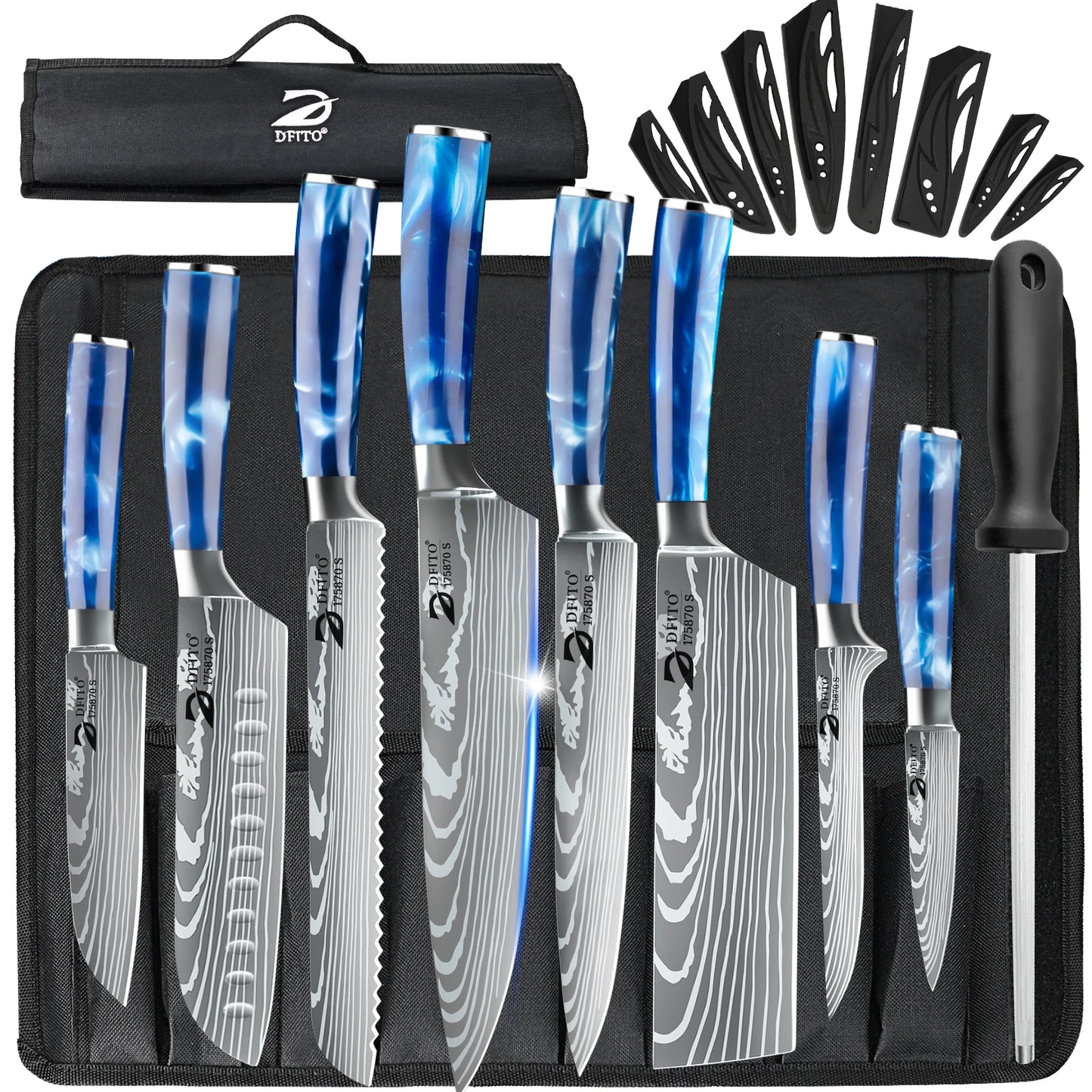 ZENG Chef Knife Set Kitchen Knives Santoku With Cover