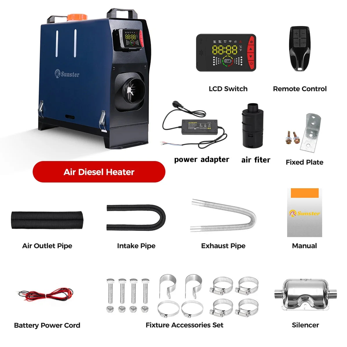 Sunster 8KW Diesel Air Heater with APP Remote and LCD Monitor for Vehicles and Home