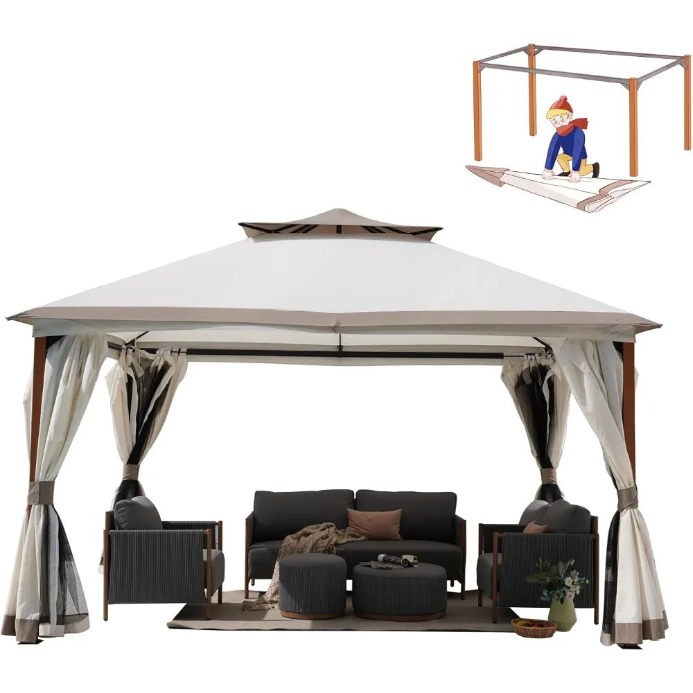 NONECN Detachable Vent Soft Top Gazebo With Mosquito Netting Curtains